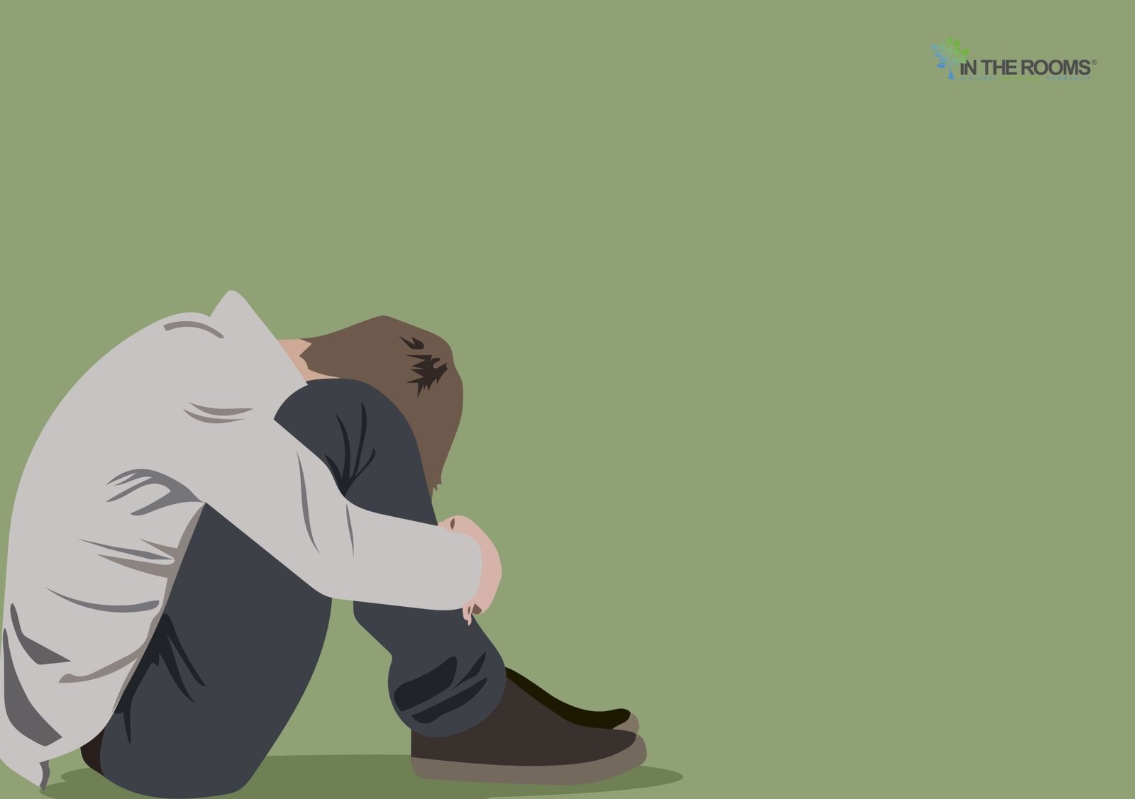 Illustration of a person sitting alone with their knees drawn to their chest.